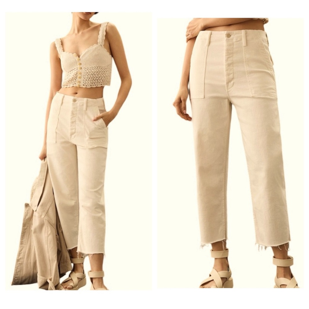 Mother Patch Pocket Private Ankle Fray Jeans In Cream Puffs - Picture 6 of 15